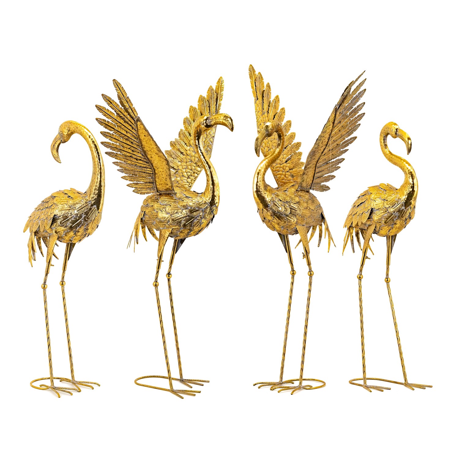 Zaer Ltd International Pre-Order: Set of 4 Assorted Metallic Gold Flamingo Garden Figurines ZR233089-SET