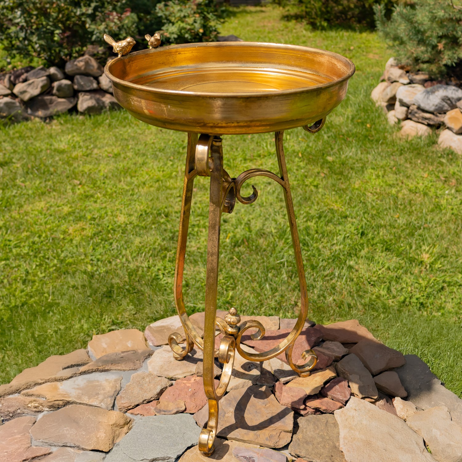 Zaer Ltd International 31.3" Tall Frosted Gold Birdbath-Feeder with Tri-Stand ZR240489-FG