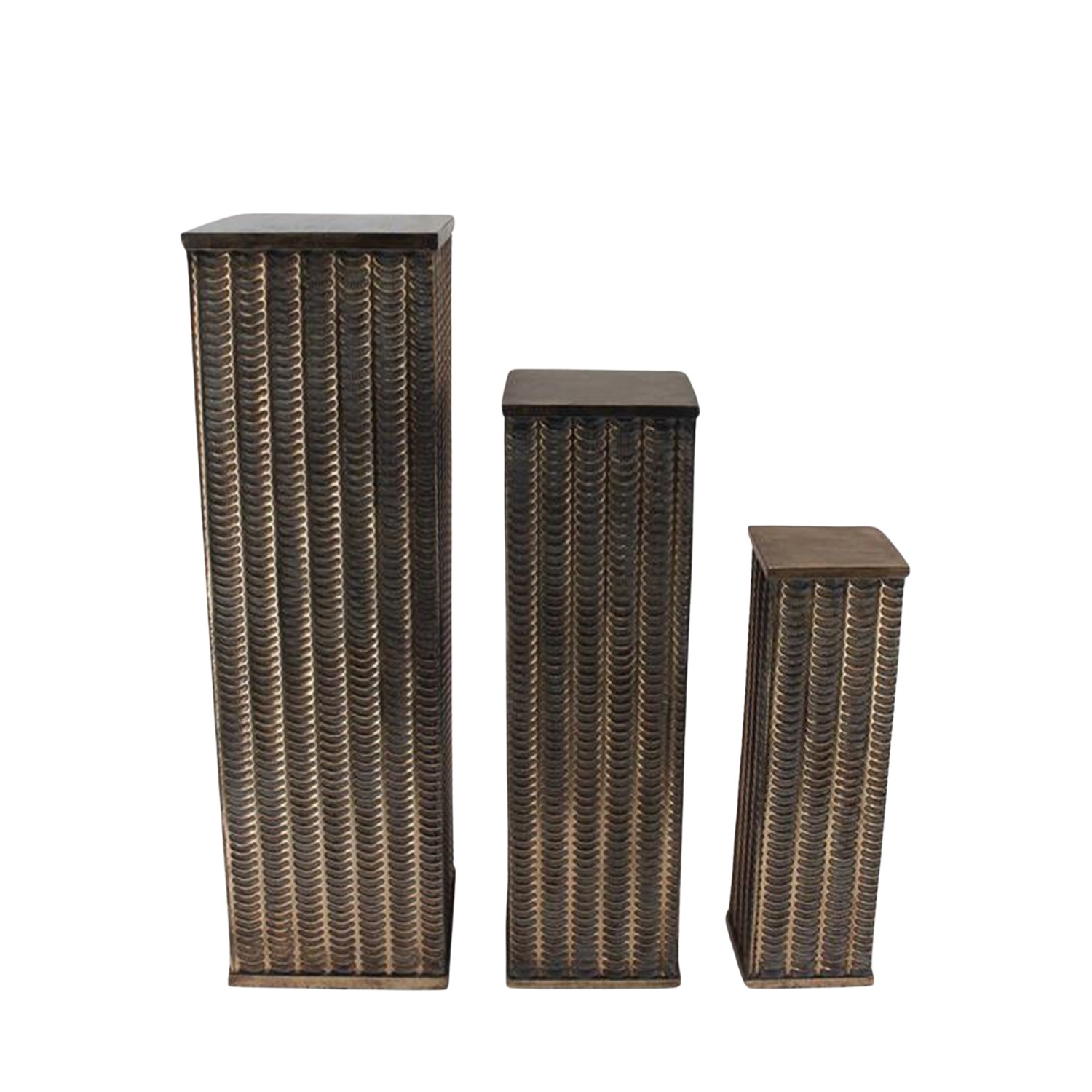 Zaer Ltd International Pre-Order: Set of 3 Assorted Dark Gold Metal Decorative Pedestal Pillars ZR241442-DG