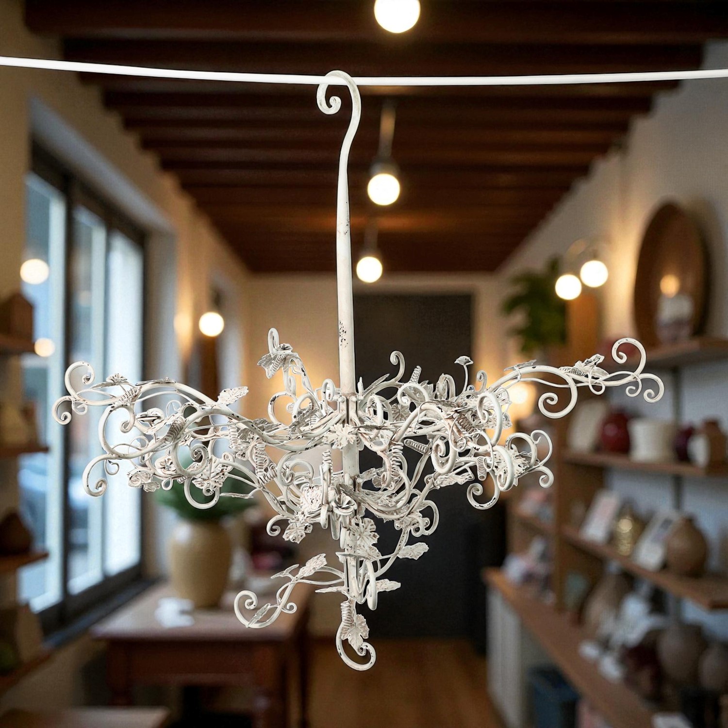 Zaer Ltd. International 47.25" Hanging Iron Rose Tree Chandelier Display in Antique White "Stephania" ZR700720-AW