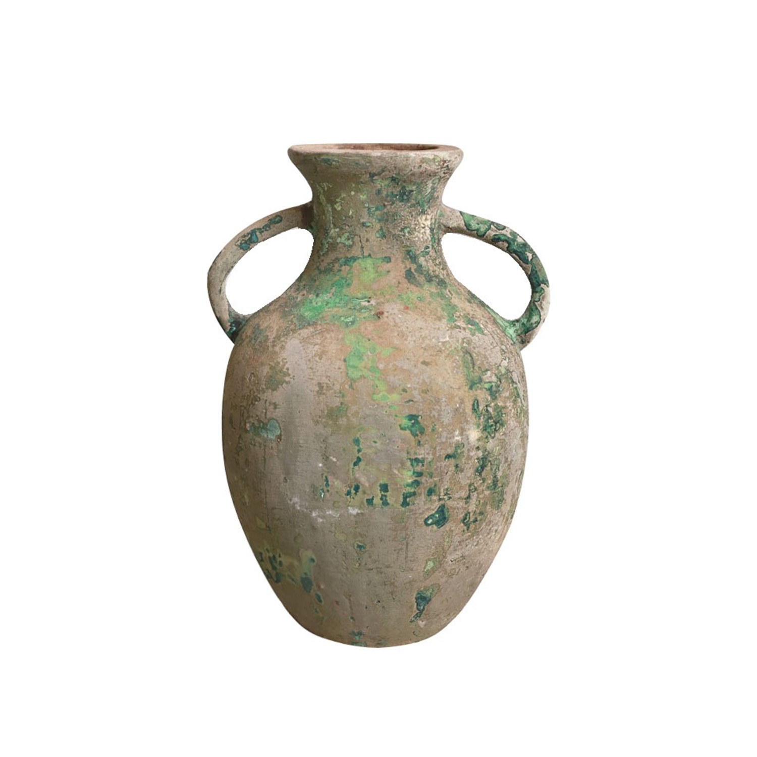 Zaer Ltd International 19.7" Tall Hydria-Shaped Ceramic Pot with Handles in Antique Moss ZR000638-GR