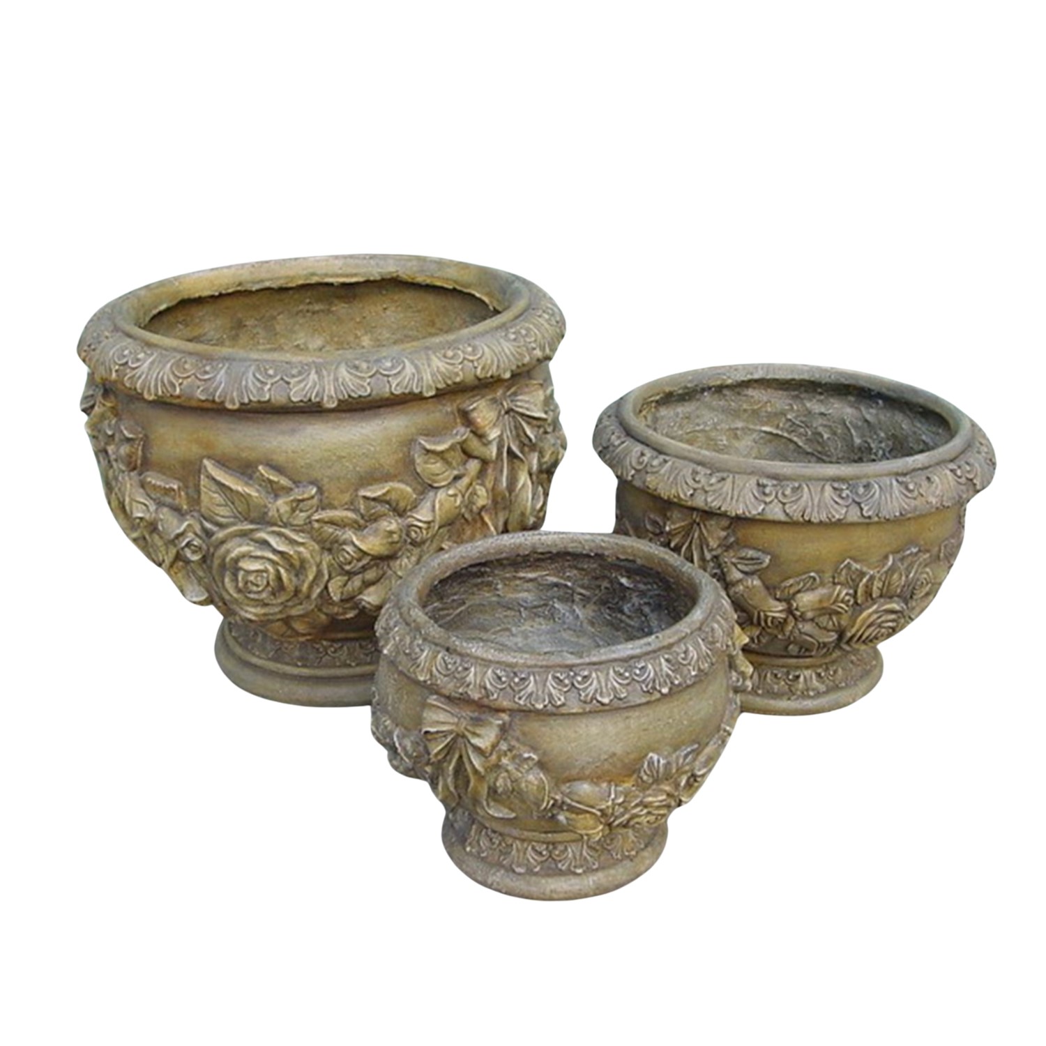 Zaer Ltd International Pre-Order: Set of 3 Assorted Magnesium Round Flower Pots ZR301160-SET