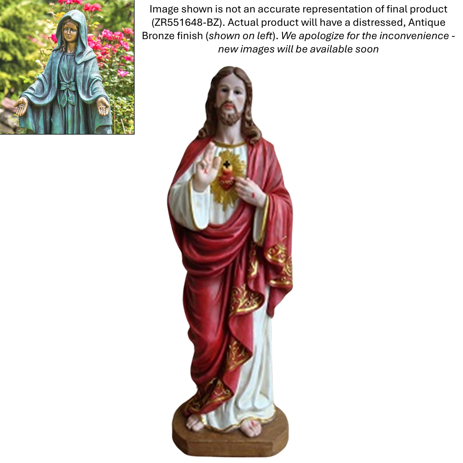 Zaer Ltd International Pre-Order: 48" Tall Jesus with Sacred Heart Statue in Antique Bronze ZR551648-BZ