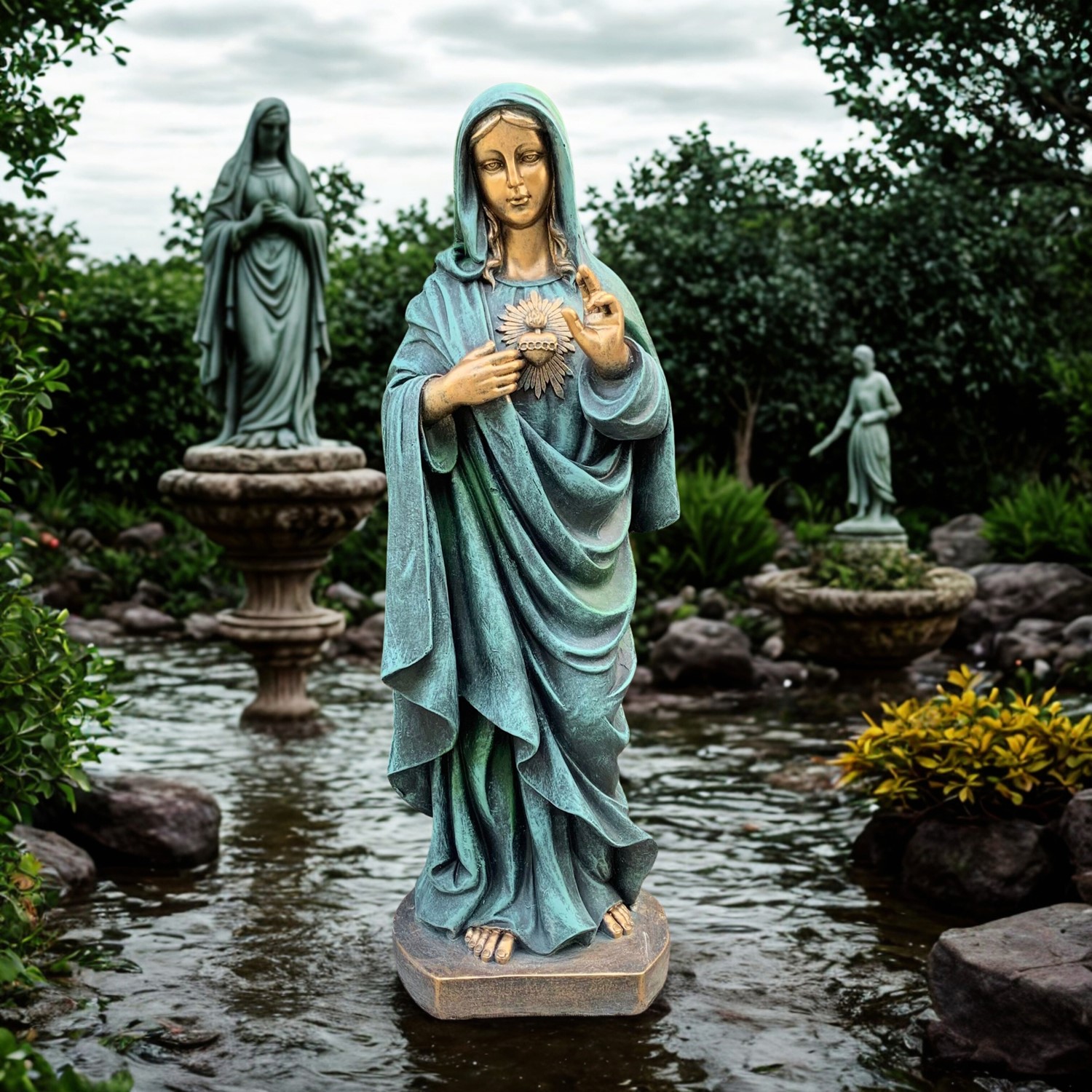 Zaer Ltd International Pre-Order: 36" Tall Mother Mary with Sacred Heart Statue in Antique Bronze ZR551136-BZ
