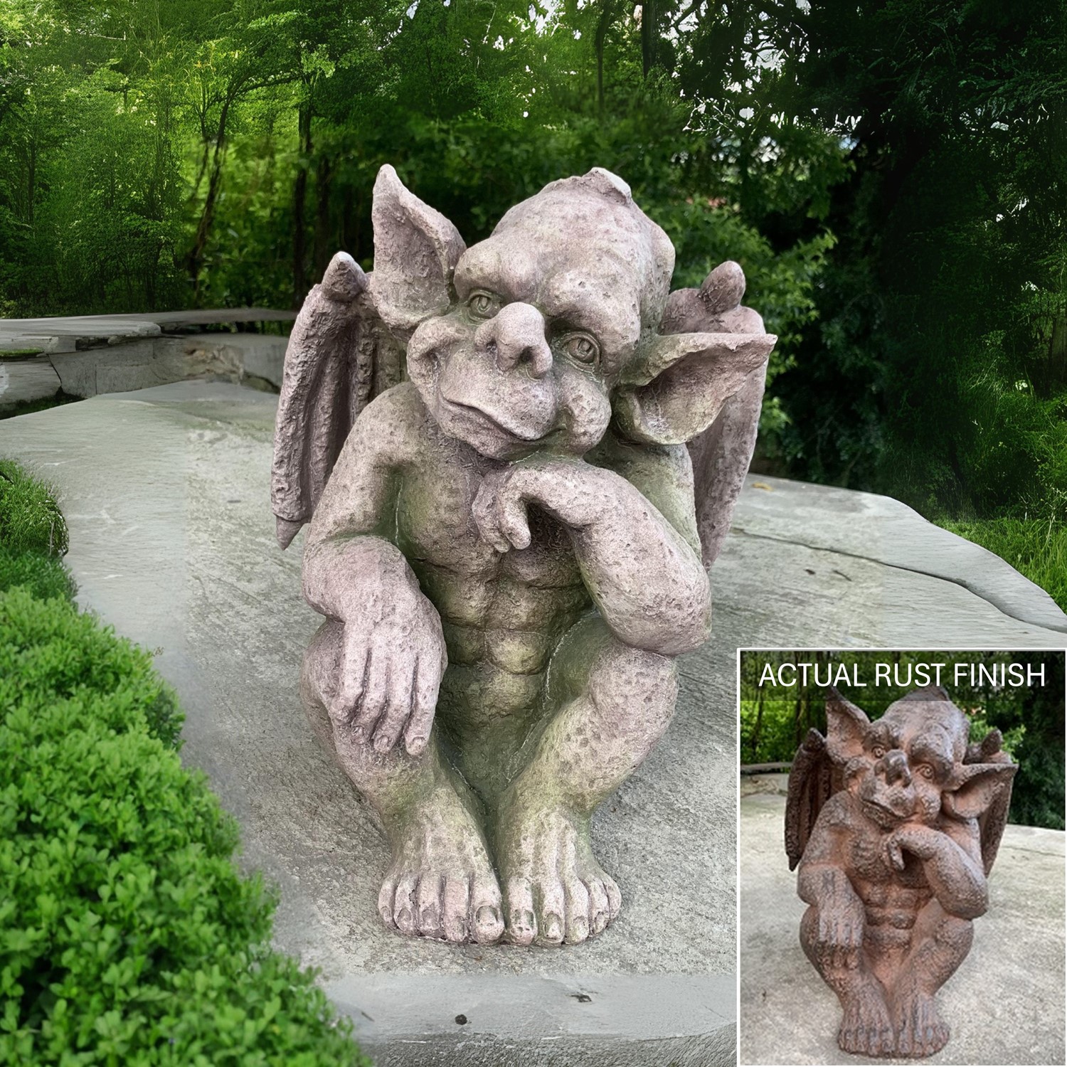 Zaer Ltd International Pre-Order: 16" Tall Sitting Gargoyle with Wings in Antique Rust ZR618916-RS