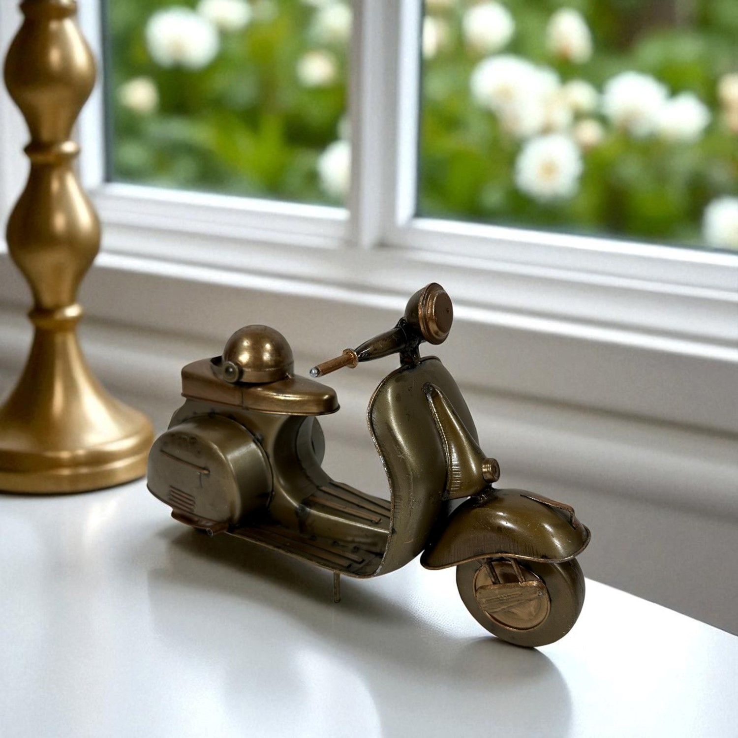 Zaer Ltd International Metallic Finish Vintage Style Moped Scooter Décor RD310529