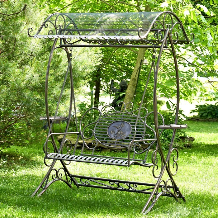 Zaer Ltd. International Pre-Order:"The Valiko" 79" Tall Electroplated Garden Swing Bench in Copper-Brown ZR140338-CB