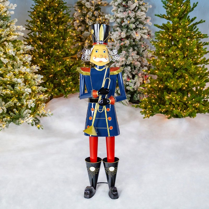 Zaer Ltd International 59" Tall Iron Christmas Blue Nutcracker Holding Trumpet "Harold" ZR131168