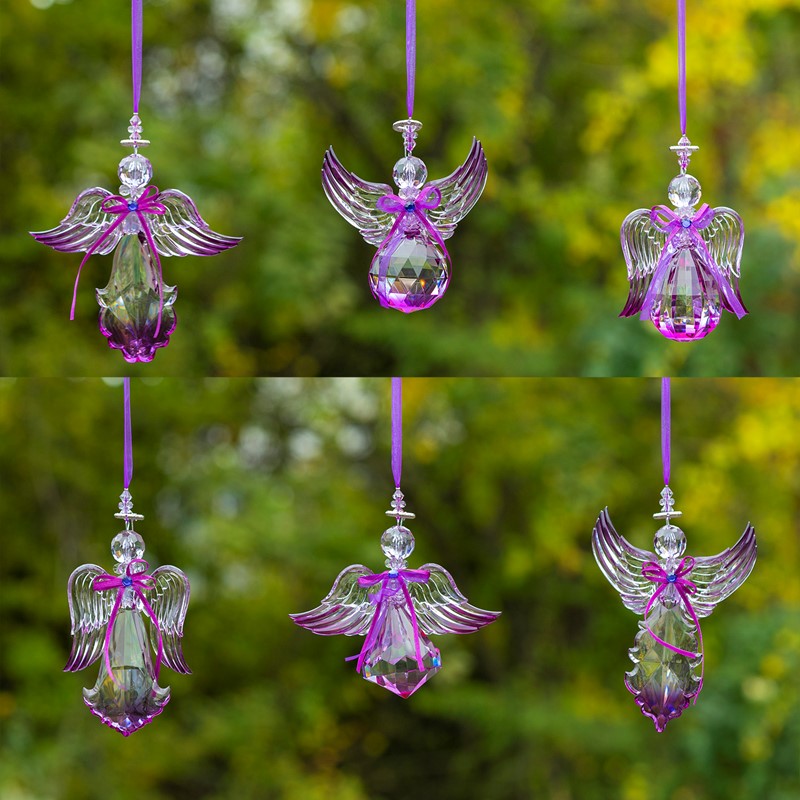 Zaer Ltd International Hanging Purple Acrylic Angel Ornaments in 6 Assorted Styles ZR503615