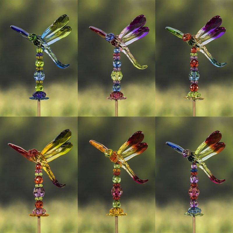 4" Five Tone Acrylic Dragonfly Garden Stakes in 6 Assorted Colors