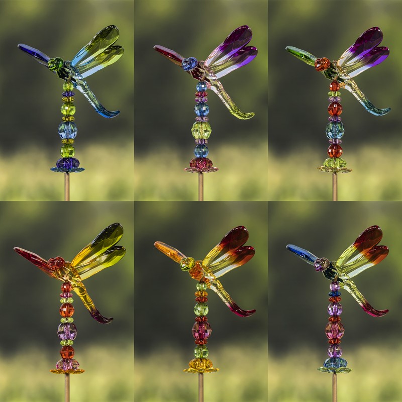 Zaer Ltd. International 54" Five Tone Acrylic Dragonfly Garden Stakes in 6 Assorted Colors ZR203516