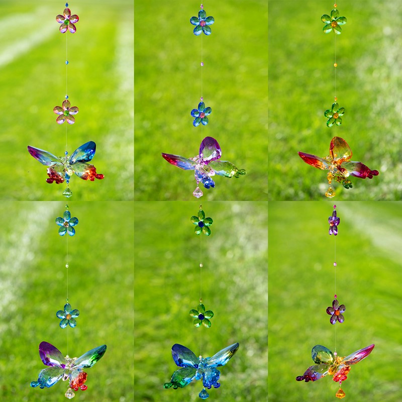 Zaer Ltd International Five Tone Hanging Acrylic Butterfly Ornament with Flowers in 6 Assorted Colors ZR506416-SET