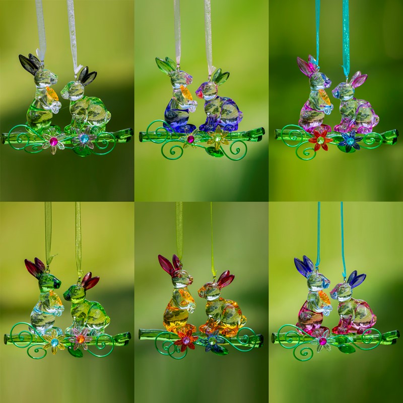 Zaer Ltd. International Two Rabbits Hanging Acrylic Ornaments in 6 Assorted Colors ZR501615