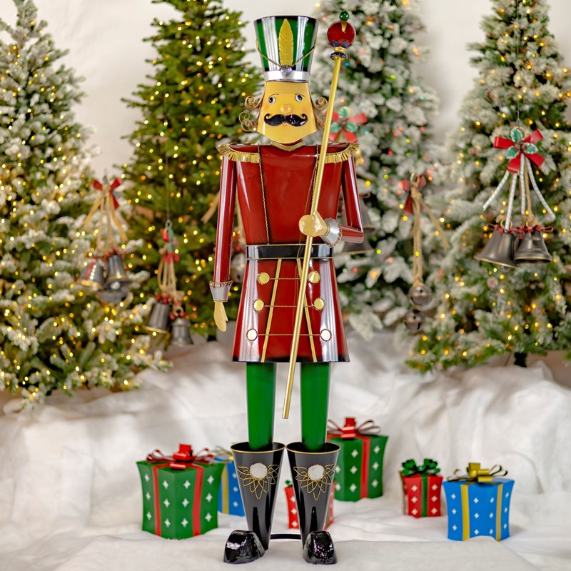 Zaer Ltd International 59" Tall Iron Christmas Burgundy Nutcracker Holding Baton "Henry" ZR131167