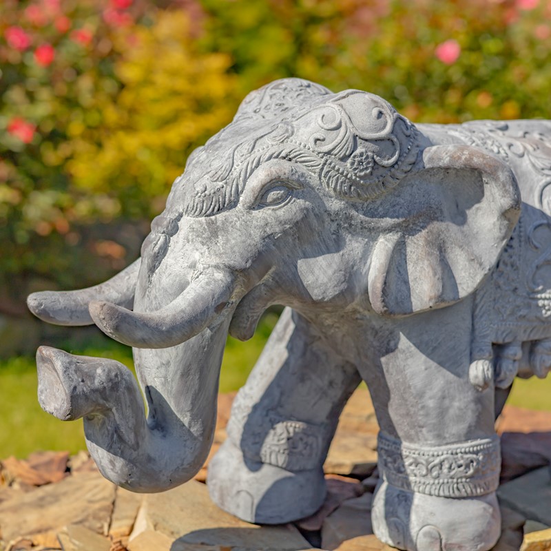 Zaer Ltd International Magnesium Boho Elephant Statue in Original Grey (White Wash) ZR180388-GY