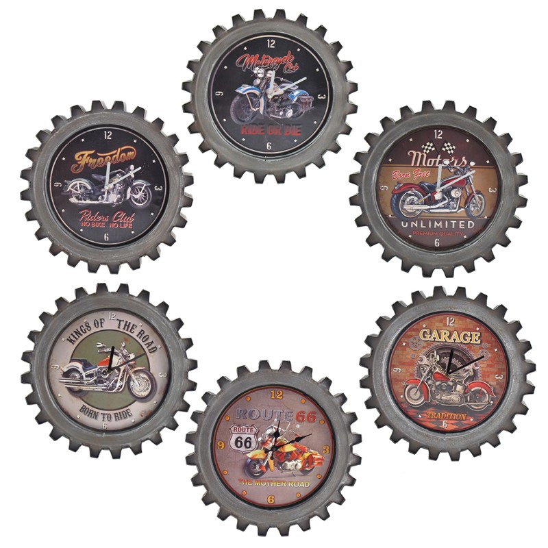 Zaer Ltd. International Set of 6 Vintage Style Motorcycle Gear-Shaped Iron Wall Clocks VA612417