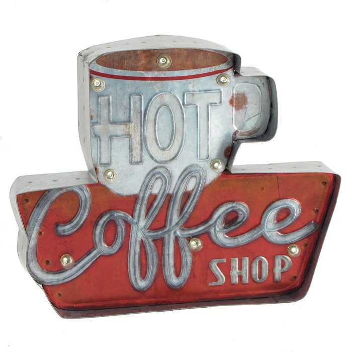 Zaer Ltd International 14" x 11.63" Light Up LED Hanging "HOT COFFEE" Metal Wall Hanging Sign VA611003