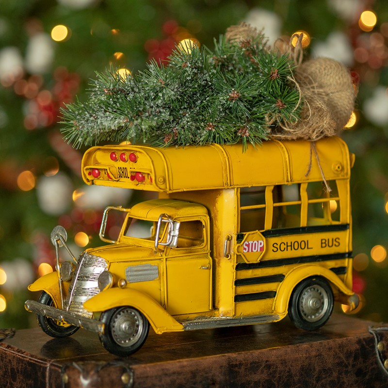 Zaer Ltd International Vintage Style Small Conversion School Bus with Christmas Tree VA170007