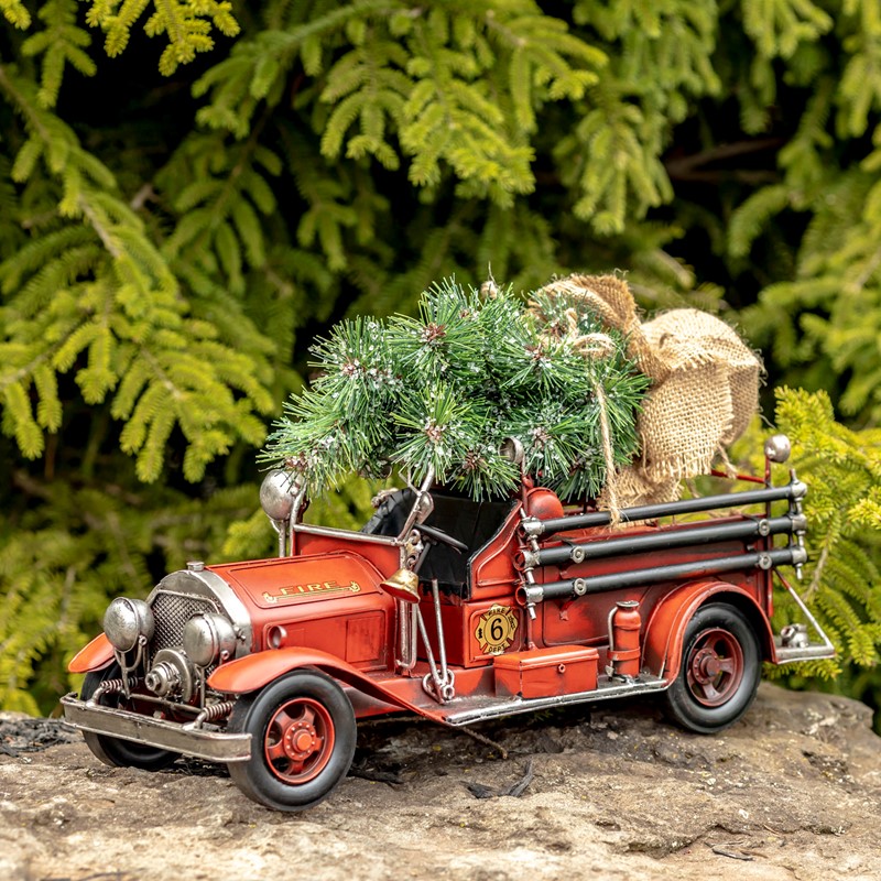 Zaer Ltd International 1930's Vintage Style Fire Truck with Open Cab & Christmas Tree VA170004