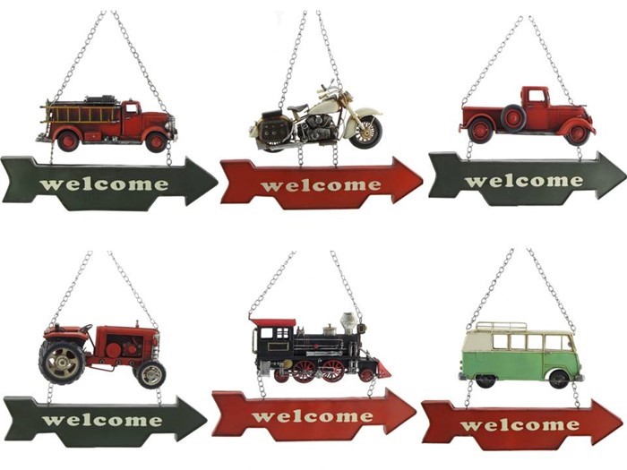 Zaer Ltd International Set of 6 Assorted Vintage Automobile Iron Hanging "WELCOME" Signs VA170009