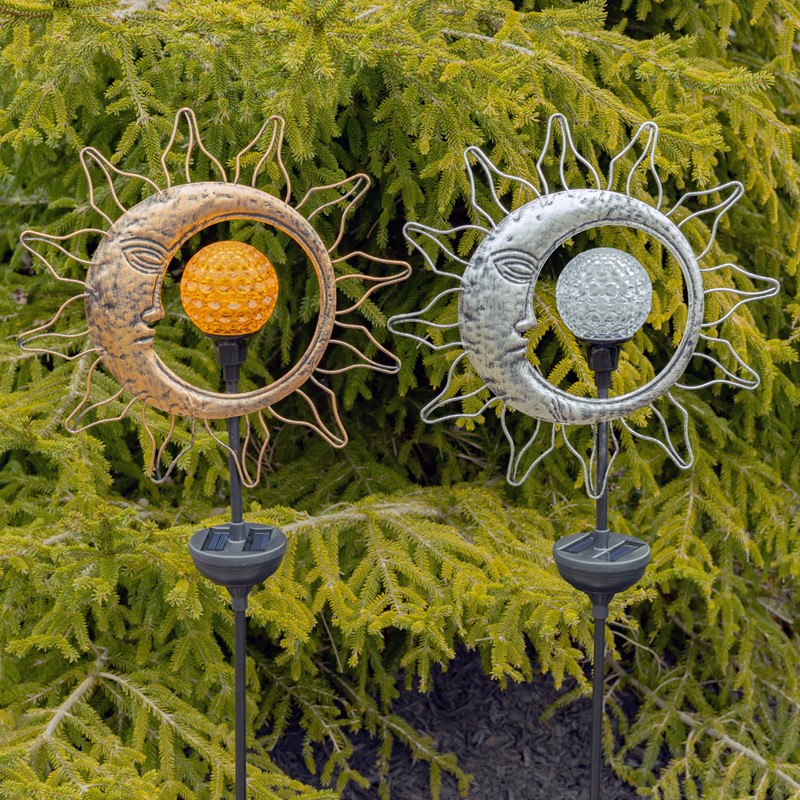 Zaer Ltd International Dual Sun & Moon Solar Spinning LED Garden Stakes in 2 Assorted Colors VA100010