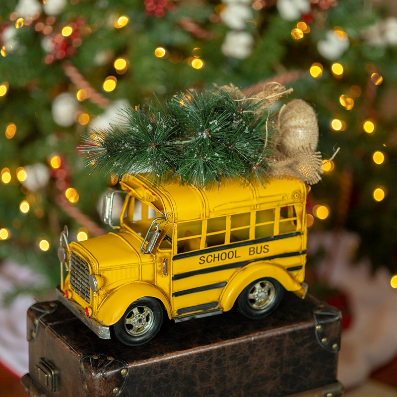 Zaer Ltd International Vintage Style Yellow Model School Bus with Christmas Tree VA170006