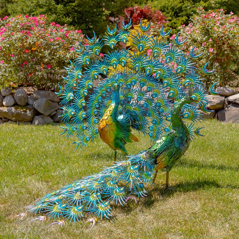 Zaer Ltd. International Set of 2 Large Peacocks with Crystal Detail "Gem and Jewel" ZR170694-SET