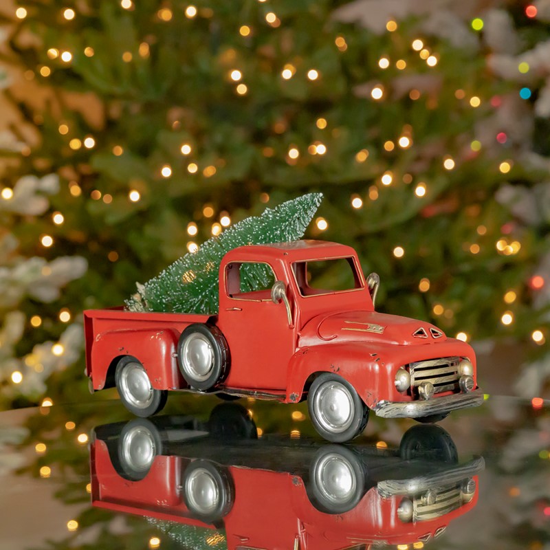 Zaer Ltd International 16" Distressed Red Pickup Truck with Christmas Tree ZR362100