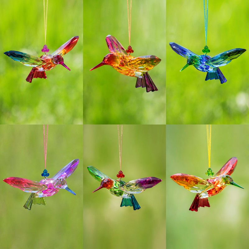 Zaer Ltd International Five Tone Acrylic Hummingbird Ornament in 6 Assorted Color Variations ZR504316-SET