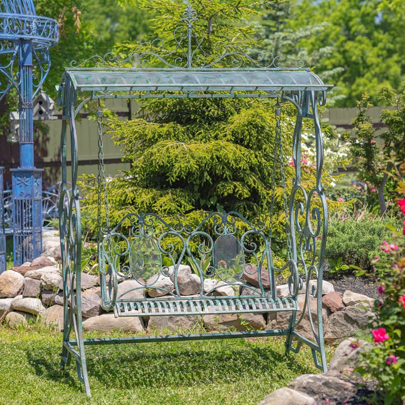 Zaer Ltd International Pre-Order: "Giorgi" 92in. Tall Iron Swing Bench in Verdi Green ZR171200-VG