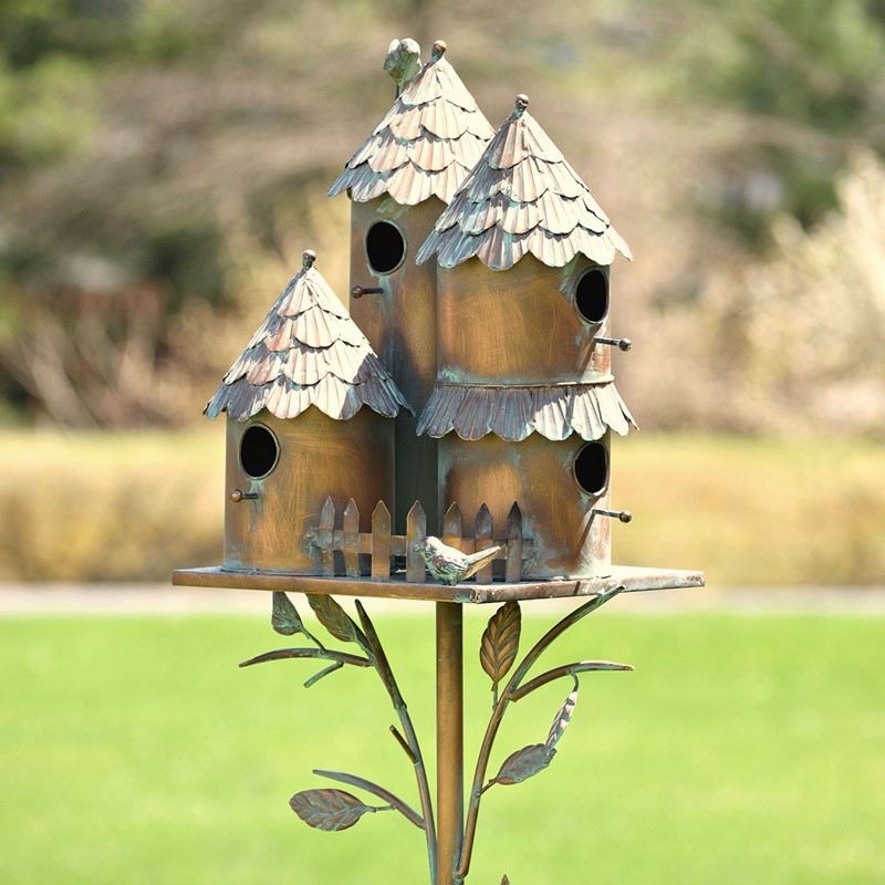 Zaer Ltd International Pre-Order: 76.75"T. Country Style Multi-Home Iron Birdhouse Stake "Pipersville" ZR182433