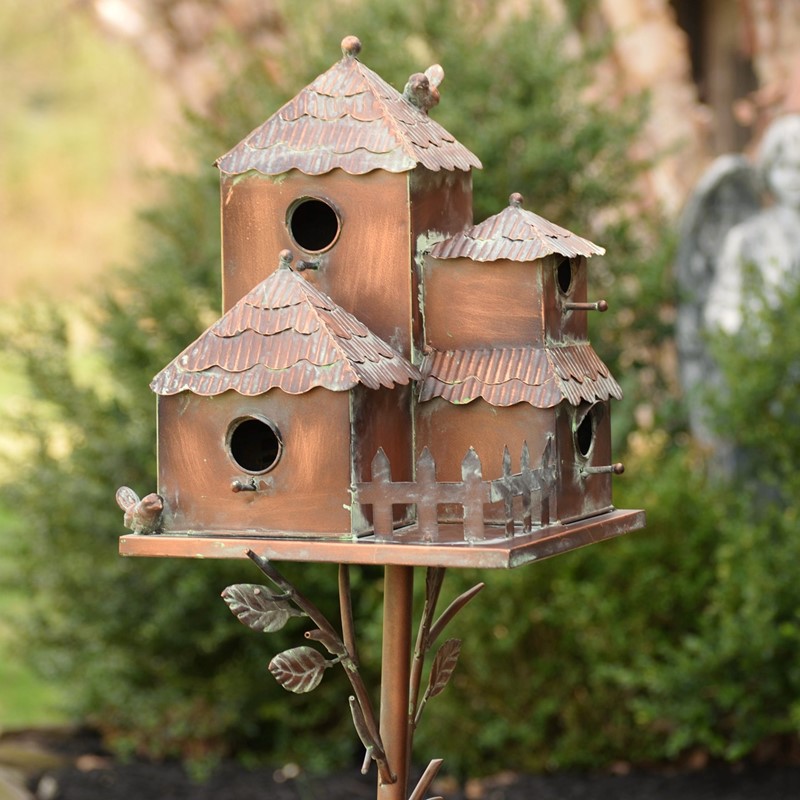 Zaer Ltd International Pre-Order: 73.75"T Country Style MultiHome Iron Birdhouse Stake "Plumsteadville" ZR182431