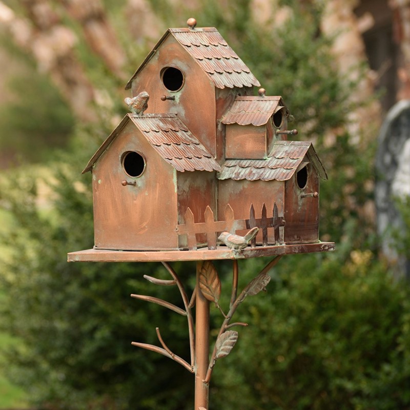 Zaer Ltd International Pre-Order: 73.75"T. Country Style Multi-Home Iron Birdhouse Stake "Doylestown" ZR182432