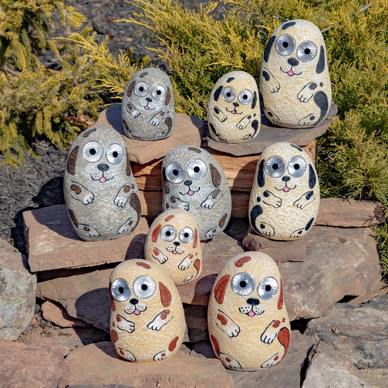 Zaer Ltd International Set of 3 Solar "Rock" Dogs with Light Up Eyes in 3 Assorted Colors VA200003-SET