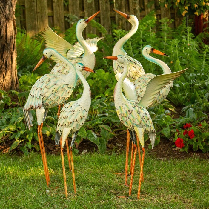 Zaer Ltd International Set of 6 Assorted Style Great White Heron Metal Yard Figurines ZR801809-SET