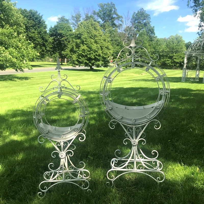 Zaer Ltd International Pre-Order: Set of 2 Tall "Tamar" Iron Planters in Antique White ZR170813-AW