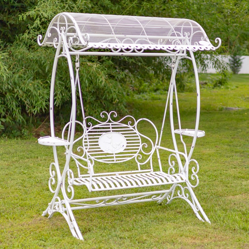 Zaer Ltd International Pre-Order: "The Valiko" 79in Tall Electroplated Garden Swing Bench in Ant. White ZR140338-AW