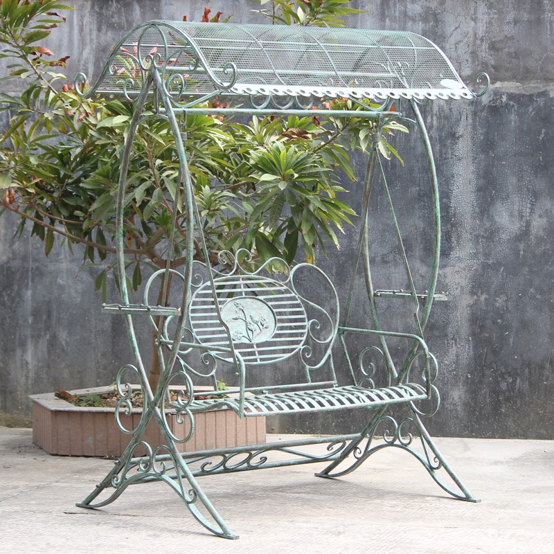 Zaer Ltd International Pre-Order: "The Valiko" 79" Tall Electroplated Garden Swing Bench in Verdi Green ZR140338-VG