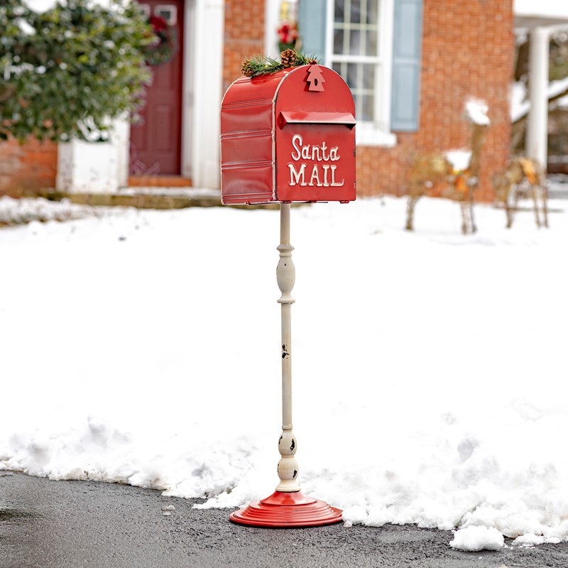 Zaer Ltd International Pre-Order: 42" Tall Standing Red "Santa's Mail" Christmas Mailbox w/LED Wreath ZR361849-RD