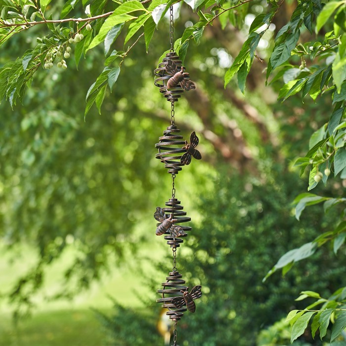 Zaer Ltd International 79" Long Antique Bronze Hanging Honeybee Rain Chain ZR191812-BZ