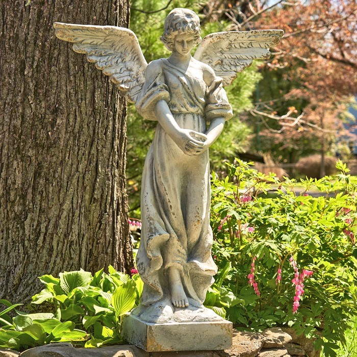 Zaer Ltd International 45" Tall Standing Magnesium Angel Statue with Open Wings in Antique Grey "Ariel" ZR225145-GY