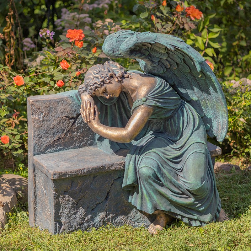 Zaer Ltd International 35" Tall Magnesium Napping Angel on Bench in Antique Bronze "Seraphina" ZR229035-BZ
