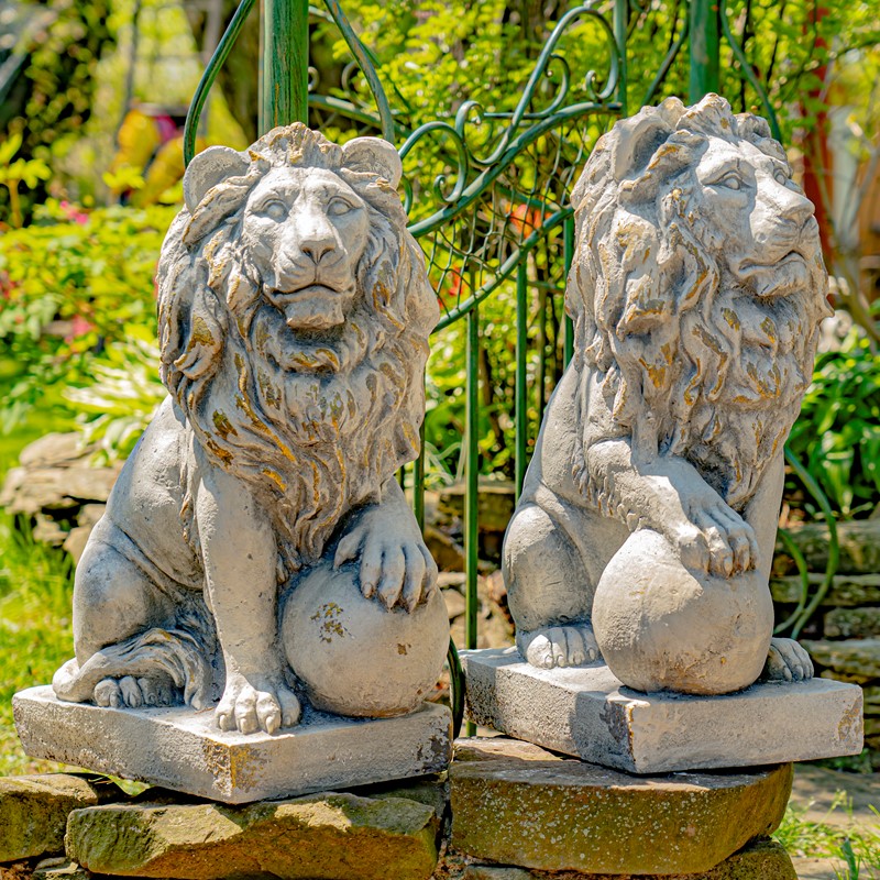 Zaer Ltd International 26.5" Tall Set of 2 Magnesium Lion Sentry Statues in Grey "Marloni & Antonio" ZR560270-GY