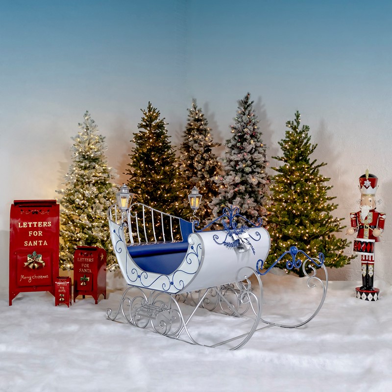 Zaer Ltd. International "Kutaisi" Large Victorian Christmas Sleigh in White, Blue, and Silver ZR981109-WH