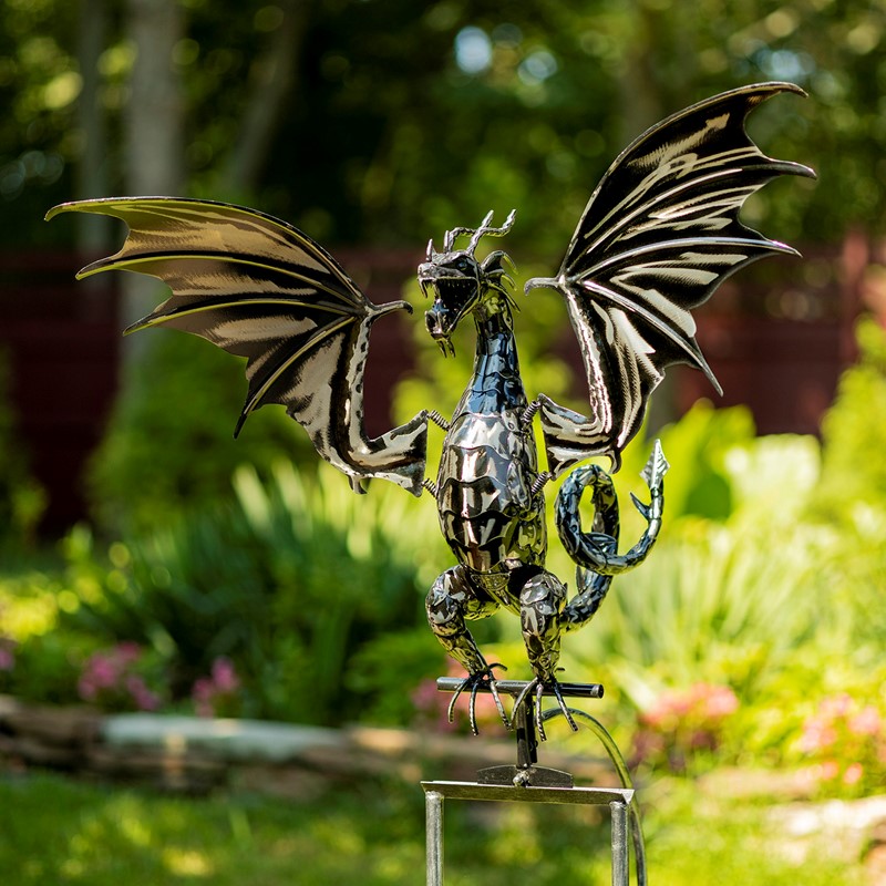 Zaer Ltd International 83.5" Tall Iron Dragon Swing Stake with Tail Up "Sunfyre" ZR191047