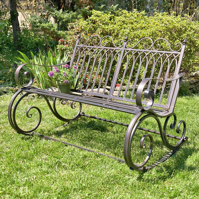 Zaer Ltd International "Tatiana" Iron Rocking Garden Bench in Antique Bronze ZR819611-BZ