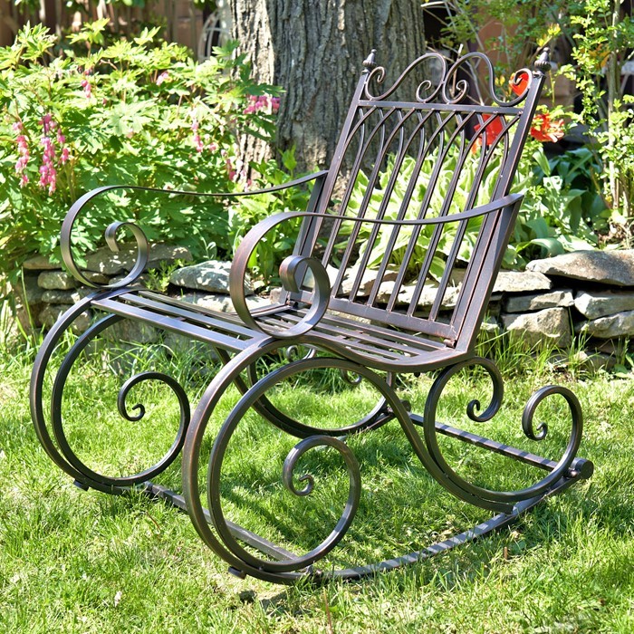 Zaer Ltd International "Tatiana" Iron Rocking Garden Arm Chair in Antique Bronze ZR819612-BZ