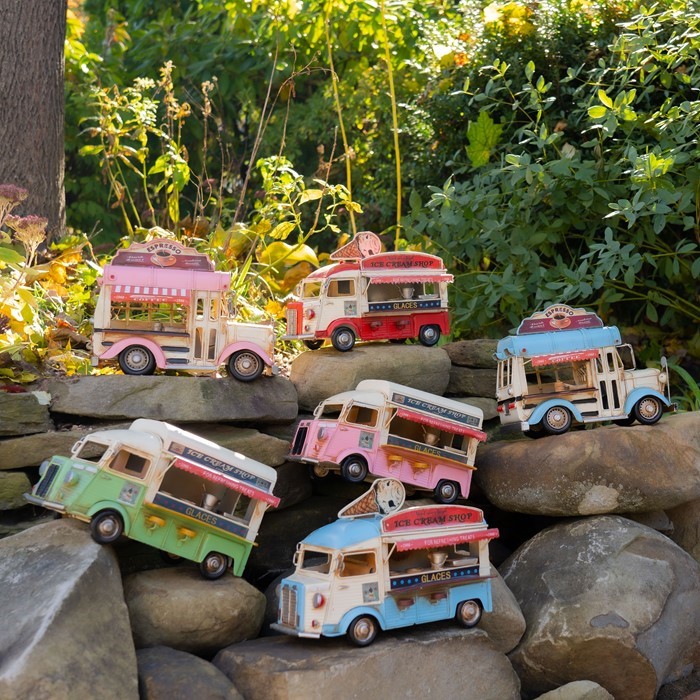 Zaer Ltd International Set of 6 Vintage Style Ice Cream & Coffee Trucks in Assorted Colors and Styles ZR107831-SET