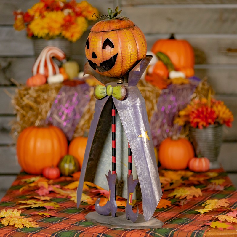 Zaer Ltd International Pre-Order: 27" Tall Big Head Pumpkin Figurine with Candy Jar "Jack" ZR191044