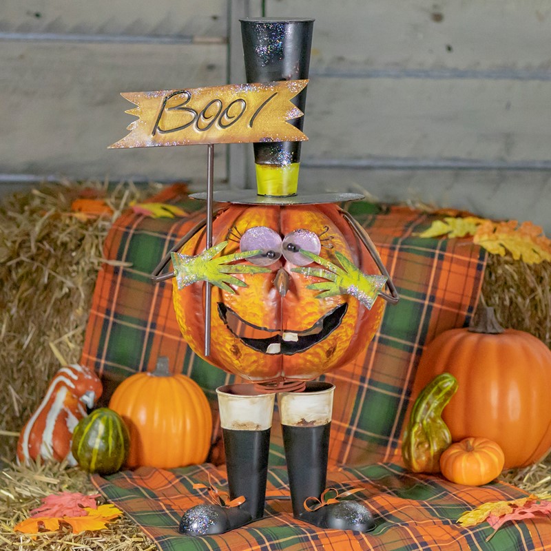 Zaer Ltd International Pre-Order: 28.25" Tall Top Hat Jack-O-Lantern Figurine with BOO Sign ZR190616
